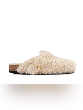Birkenstock Boston Big Cream Shearling Clog Mule with Gold Buckle